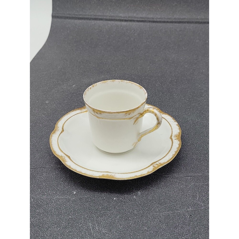 VTG Haviland Limoges Demitasse Cup & Saucer Whitew/Gold Trim France
